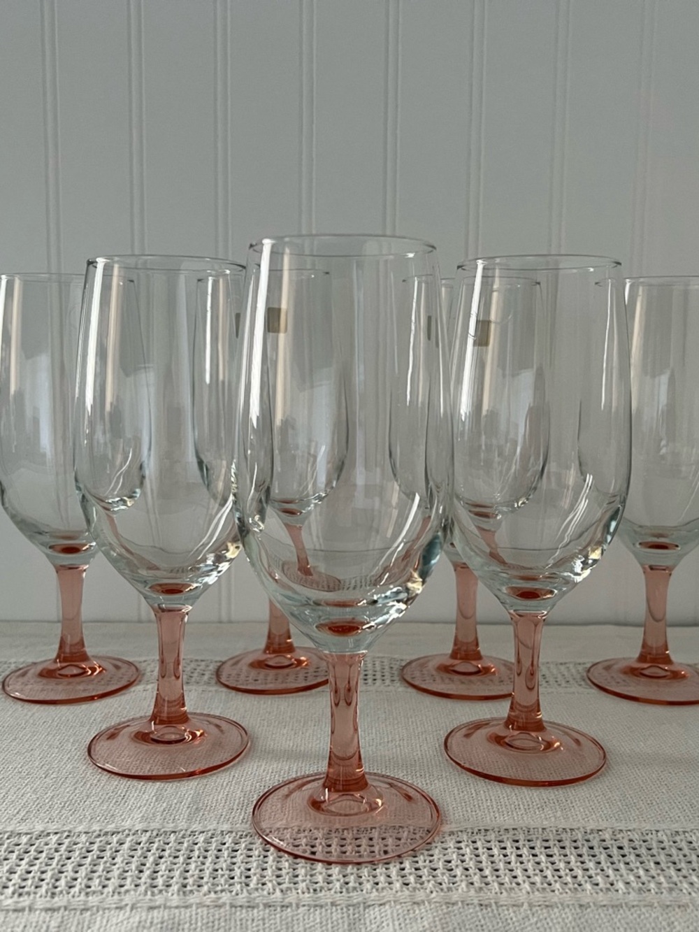 Luminarc Pink Stem Iced Tea Goblets Set Glass Vintage Style Water Wine Glasses
